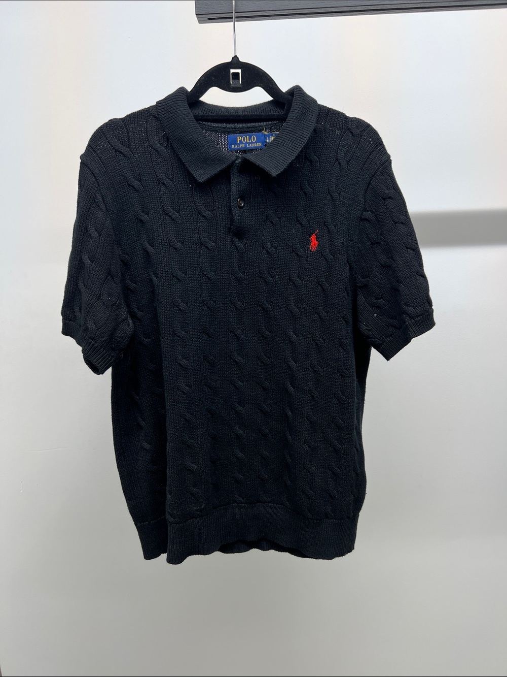 Polo by Ralph Lauren Black Cable-Knit Polo with Red Logo